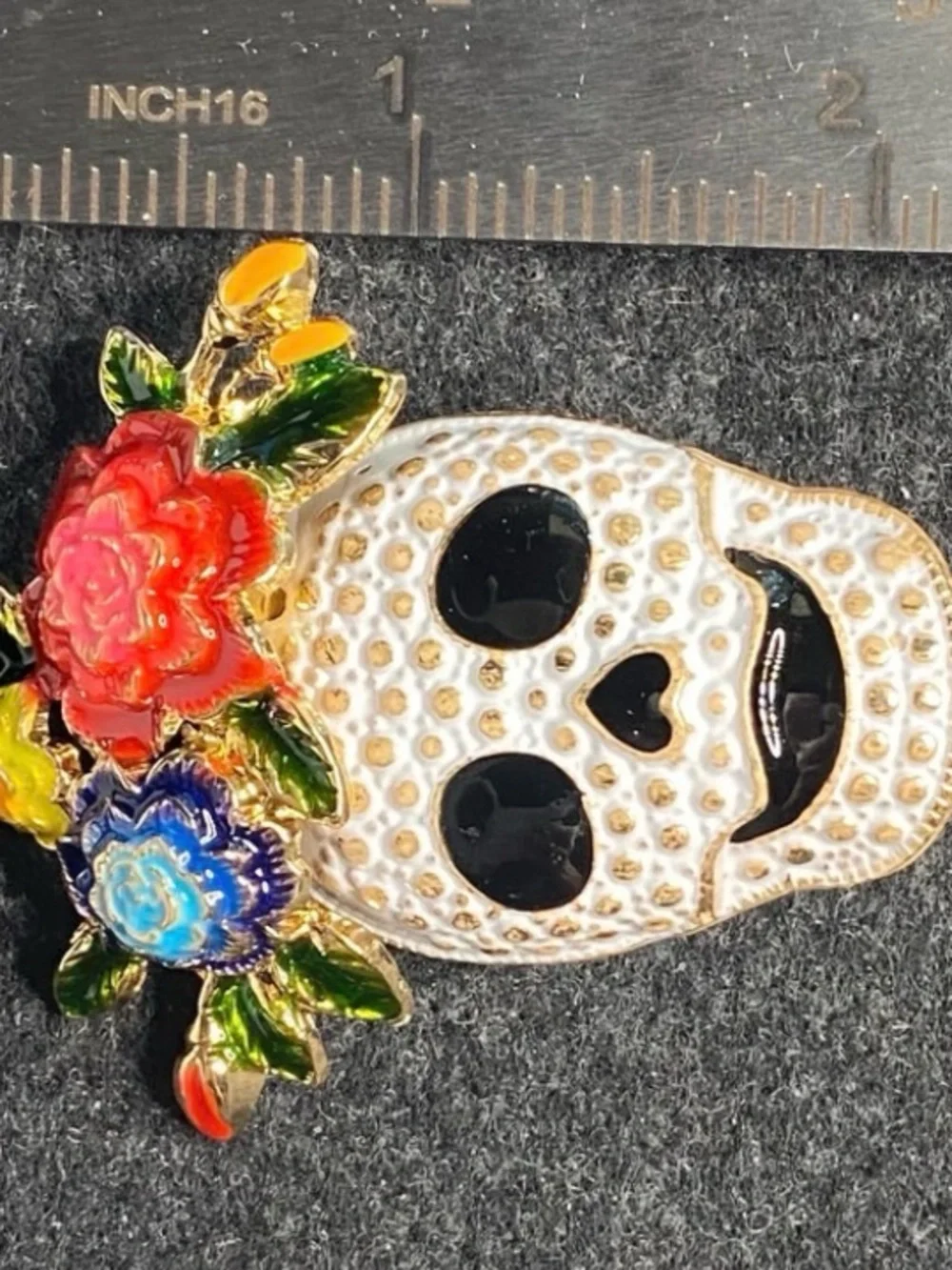 Interesting Brooch Goth Floral Skull #838
